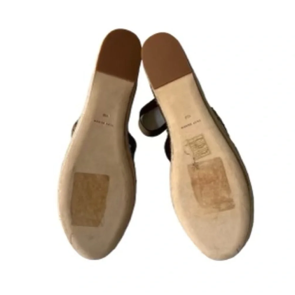 Tory Burch Basketweave Espadrille Leather Wedge Almond Flour Size 11 NWOB